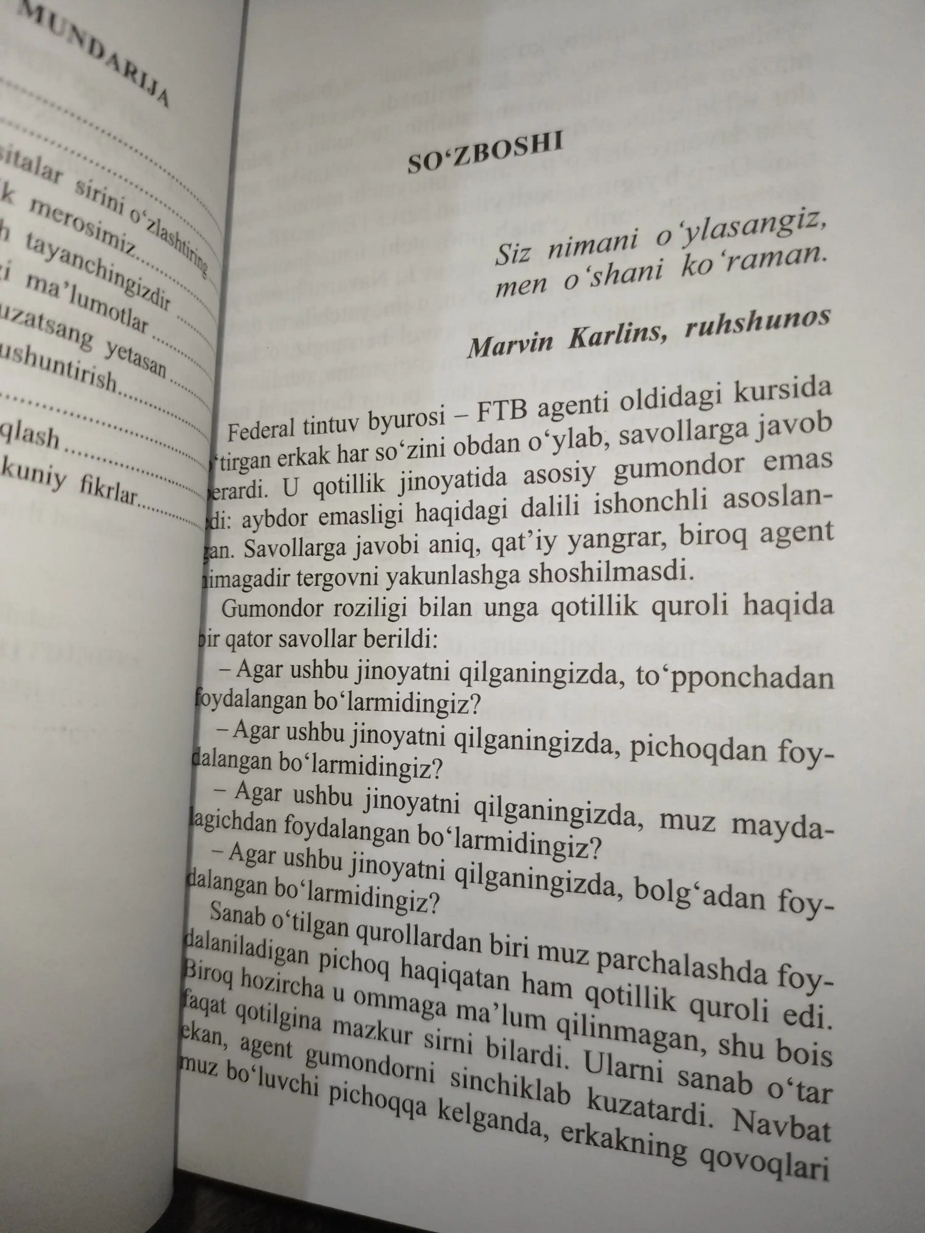 Jo Navarro "Siz nimani oylasangiz, men oshani koraman": Tana tili sirlari kitobi