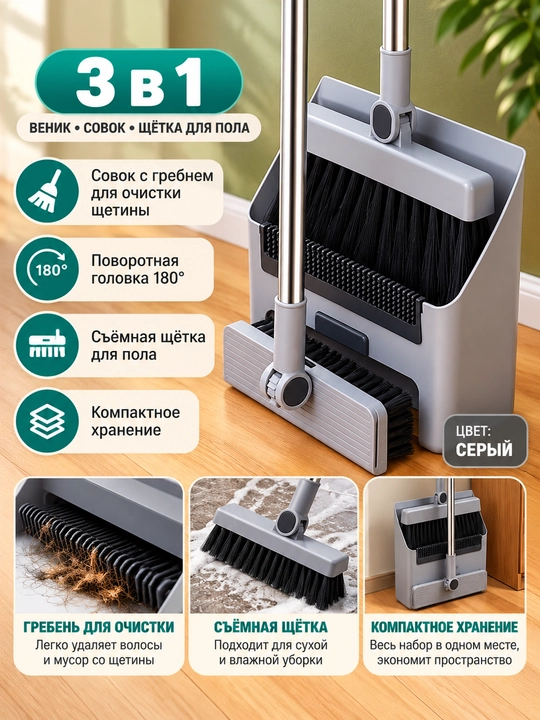 Supurgi va chang olgich, tozalash to'plami, 2 tasi 1 da, 3 tasi 1 da, 4 tasi 1 da