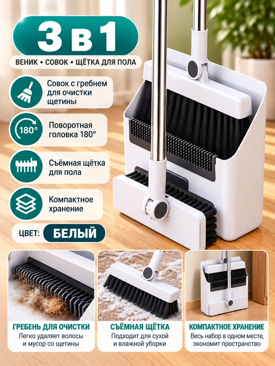 Supurgi va chang olgich, tozalash to'plami, 2 tasi 1 da, 3 tasi 1 da, 4 tasi 1 da