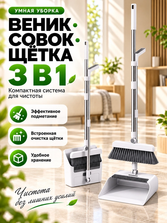 Supurgi va chang olgich, tozalash to'plami, 2 tasi 1 da, 3 tasi 1 da, 4 tasi 1 da