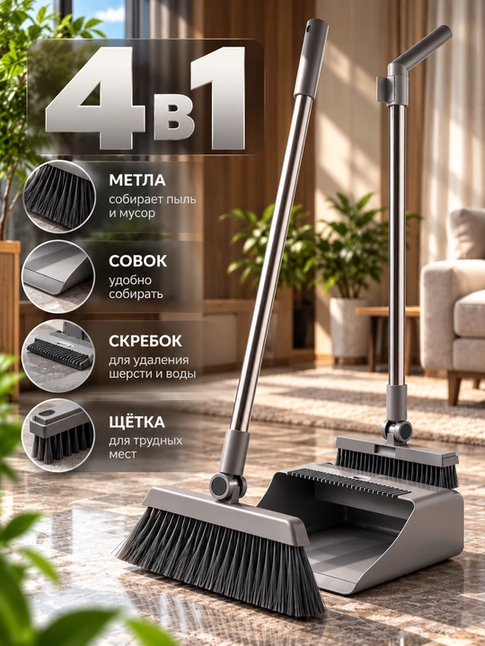 Supurgi va chang olgich, tozalash to'plami, 2 tasi 1 da, 3 tasi 1 da, 4 tasi 1 da - 