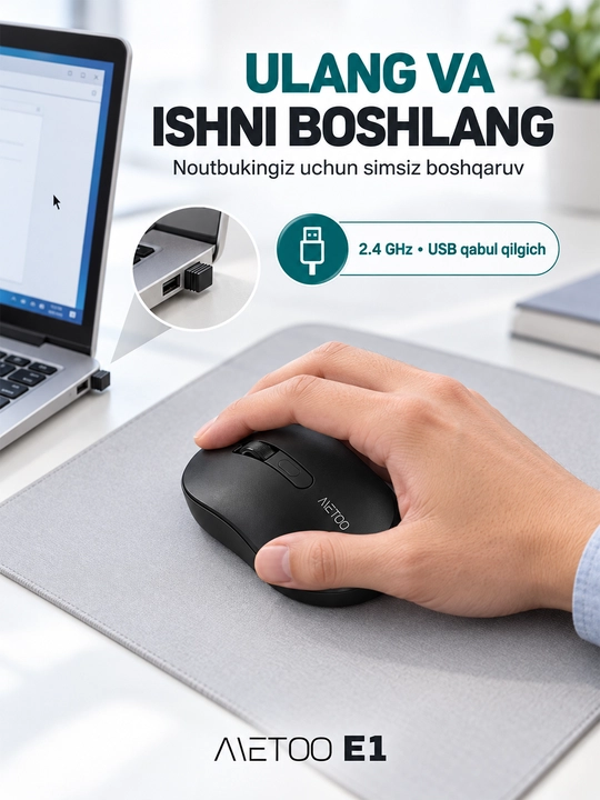 Беспроводная мышь METOO E0/E1 для ноутбука и компьютера, USB 2,4 ГГц, чёрная, офис и учёба