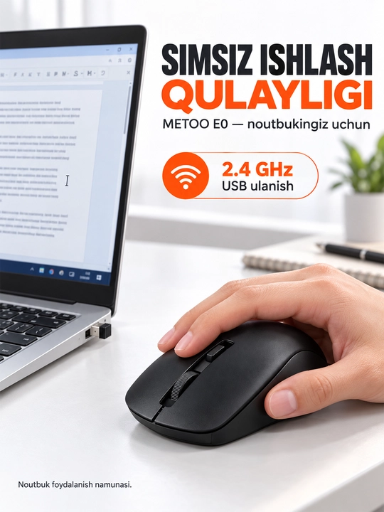 Беспроводная мышь METOO E0/E1 для ноутбука и компьютера, USB 2,4 ГГц, чёрная, офис и учёба
