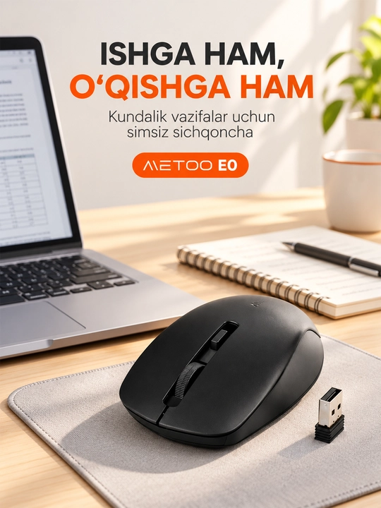 Беспроводная мышь METOO E0/E1 для ноутбука и компьютера, USB 2,4 ГГц, чёрная, офис и учёба
