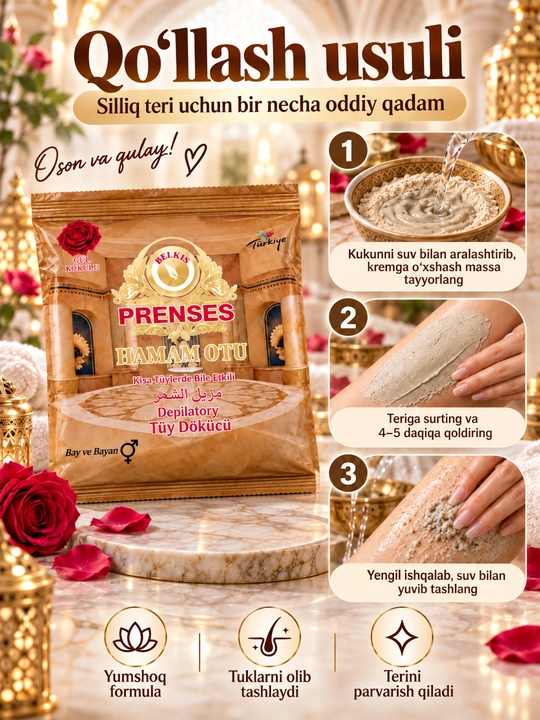 Prenses Hamam Otu depilyatsiya kukuni, Hurrem kukuni - depilyatsiya uchun kukun