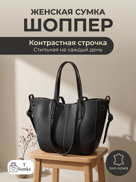 Ayollar sumkasi, yelka va qo'l uchun, A4 sig'imdor, o'qish va ishga, premium eko charm - 