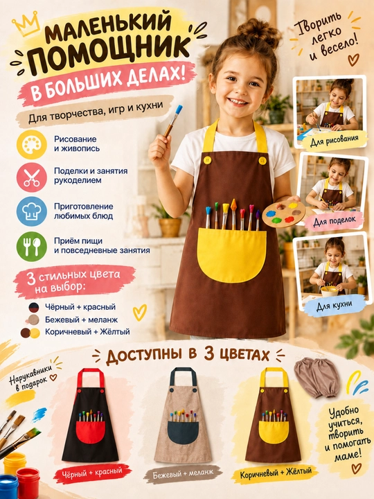 Кухонный фартук, для детей, детское творчество, юные повара - 