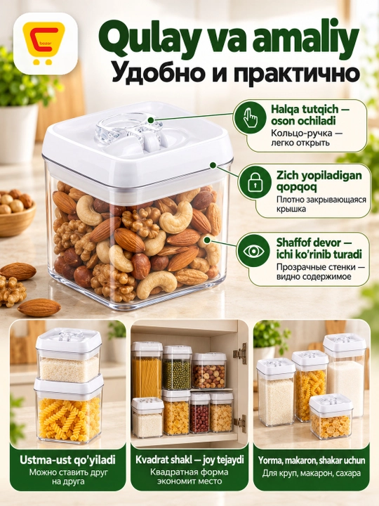 Qopqoqli akril idish, oziq-ovqat, har xil o'lchamlar