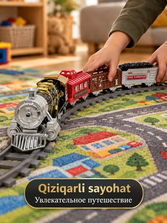 Pultli temir yo'l o'yinchoq poyezd, interaktiv musiqali oyinchoq, 6+