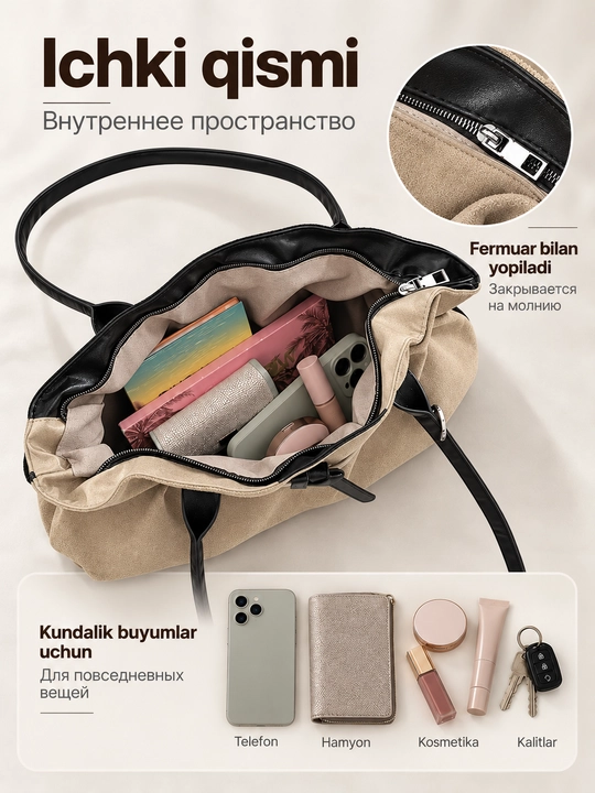 Сумка женская, замшевая через плечо мягкая для учебы, школы, университета, вместительная