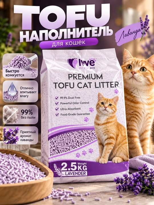 Наполнитель для кошачьего туалета, тофу наполнитель, соевый наполнитель - 