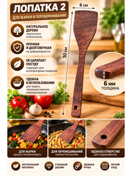 Набор деревянных лопаток для кухни