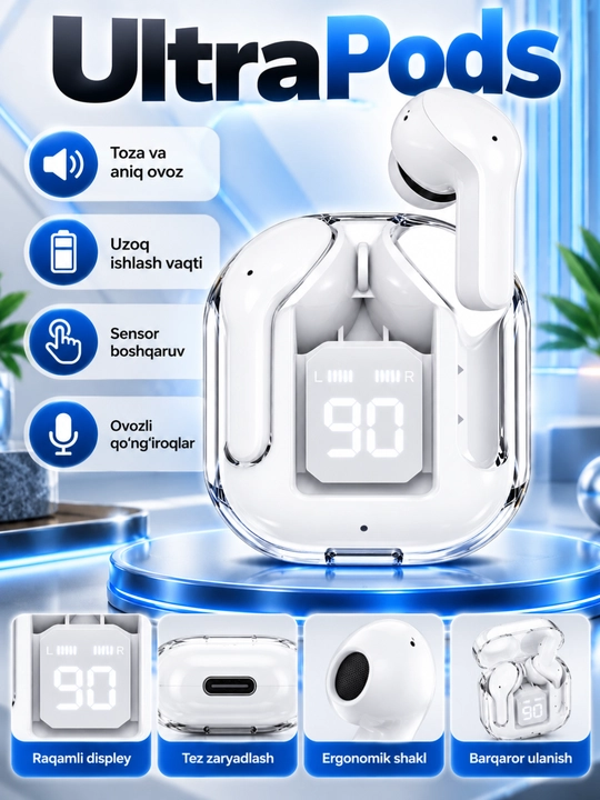 UltraPods simsiz Bluetooth quloqchin, LED displeyli g‘ilof - 