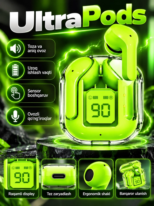 UltraPods simsiz Bluetooth quloqchin, LED displeyli g‘ilof - 