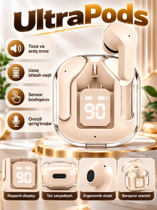 UltraPods simsiz Bluetooth quloqchin, LED displeyli g‘ilof - 
