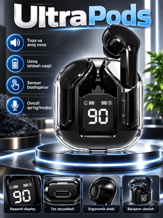 UltraPods simsiz Bluetooth quloqchin, LED displeyli g‘ilof - 