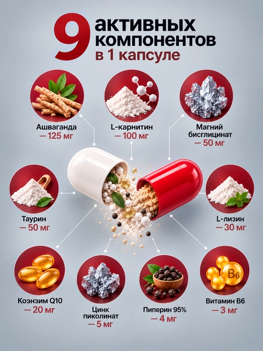 Витамины для женщин BELLE-X с ашвагандой, магнием B6, коэнзимом Q10, 120 капсул