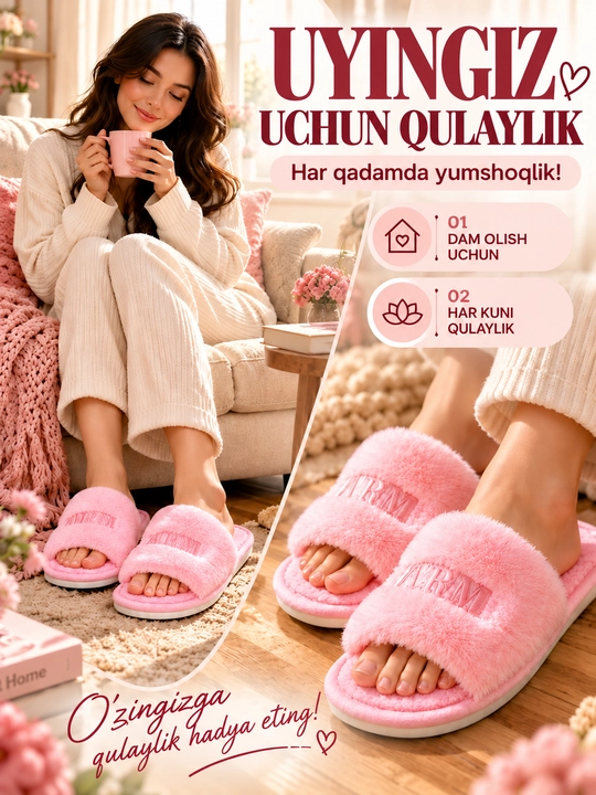 Ayollar uchun uyda kiyiladigan, uchi ochiq shippaklar, uyda kiyiladigan shippaklar