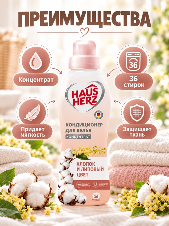 Kiyim uchun konditsioner, yumshoqlik, himoya, yoqimli hid, xushbo'y hid, Haus herz