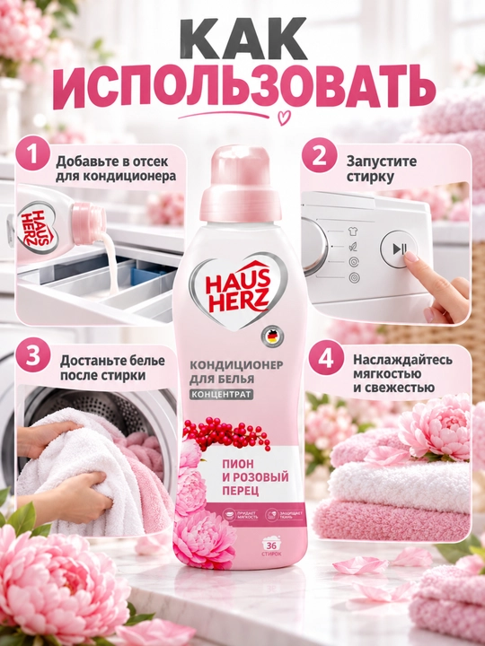 Kiyim uchun konditsioner, yumshoqlik, himoya, yoqimli hid, xushbo'y hid, Haus herz