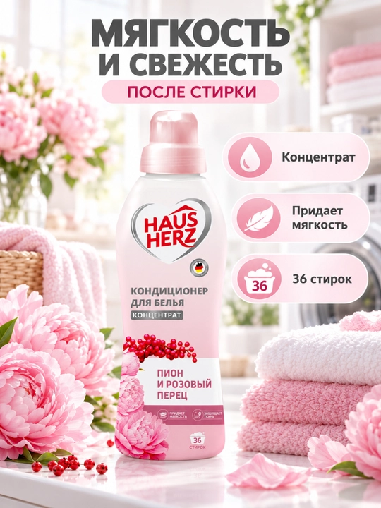 Kiyim uchun konditsioner, yumshoqlik, himoya, yoqimli hid, xushbo'y hid, Haus herz