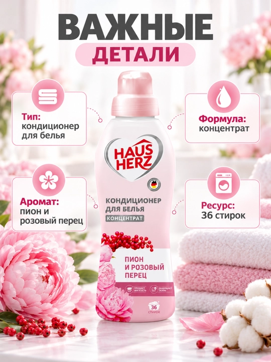 Kiyim uchun konditsioner, yumshoqlik, himoya, yoqimli hid, xushbo'y hid, Haus herz