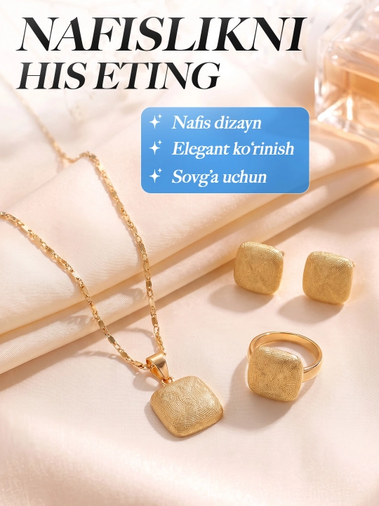 Ayollar uchun sovg‘a to‘plami, uzuk va sirg‘alar bilan bezatilgan bijuteriya to‘plami
