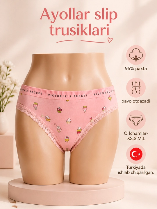 Женские трусы слипы Victoria Secret, из хлопка 95%, 1 шт, комфортные и удобные - 