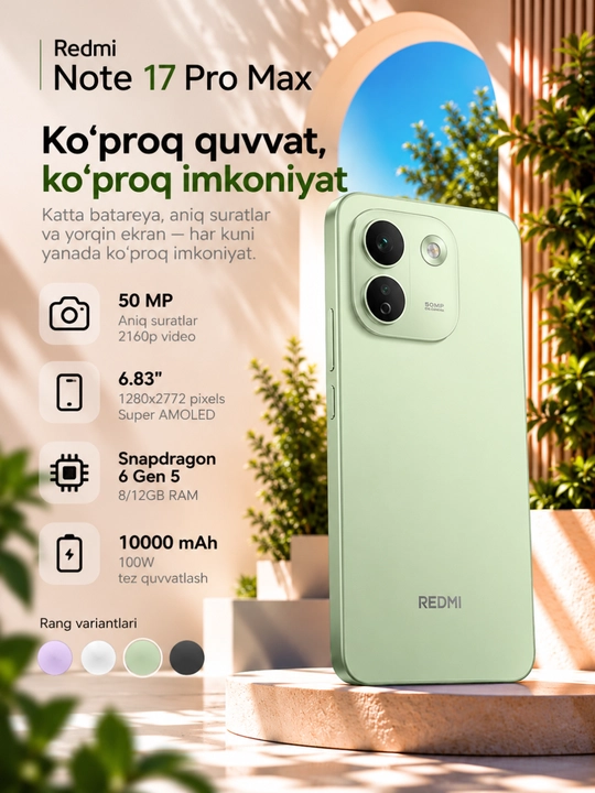 Smartfon Xiaomi Redmi note 17 Pro Max 12/512GB, 120Hz AMOLED, 50 MP kamera - 