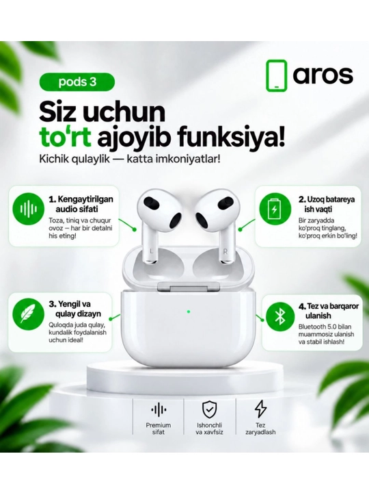 IPhone va Android uchun simsiz Pods 3 quloqchinlari