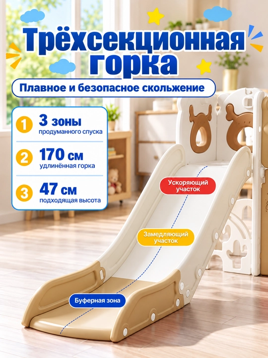 Детский игровой комплекс для дома 7 в 1 с горкой и качелями