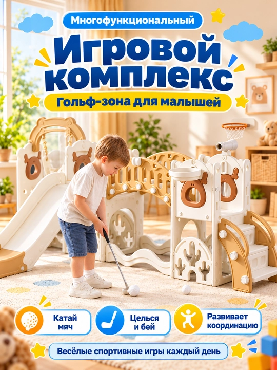Детский игровой комплекс для дома 7 в 1 с горкой и качелями