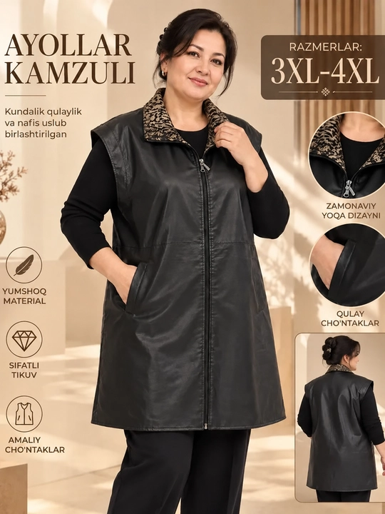 Ayollar nimchasi, zamsh nimchasi, uzaytirilgan nimcha, qoplon yoqali nimcha, katta - 