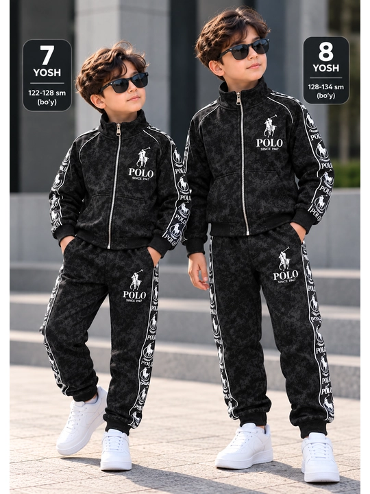 O‘g‘il bolalar uchun POLO qishki sport kostyumi, 3 ipli qalin dvoyka, 7–9 yosh