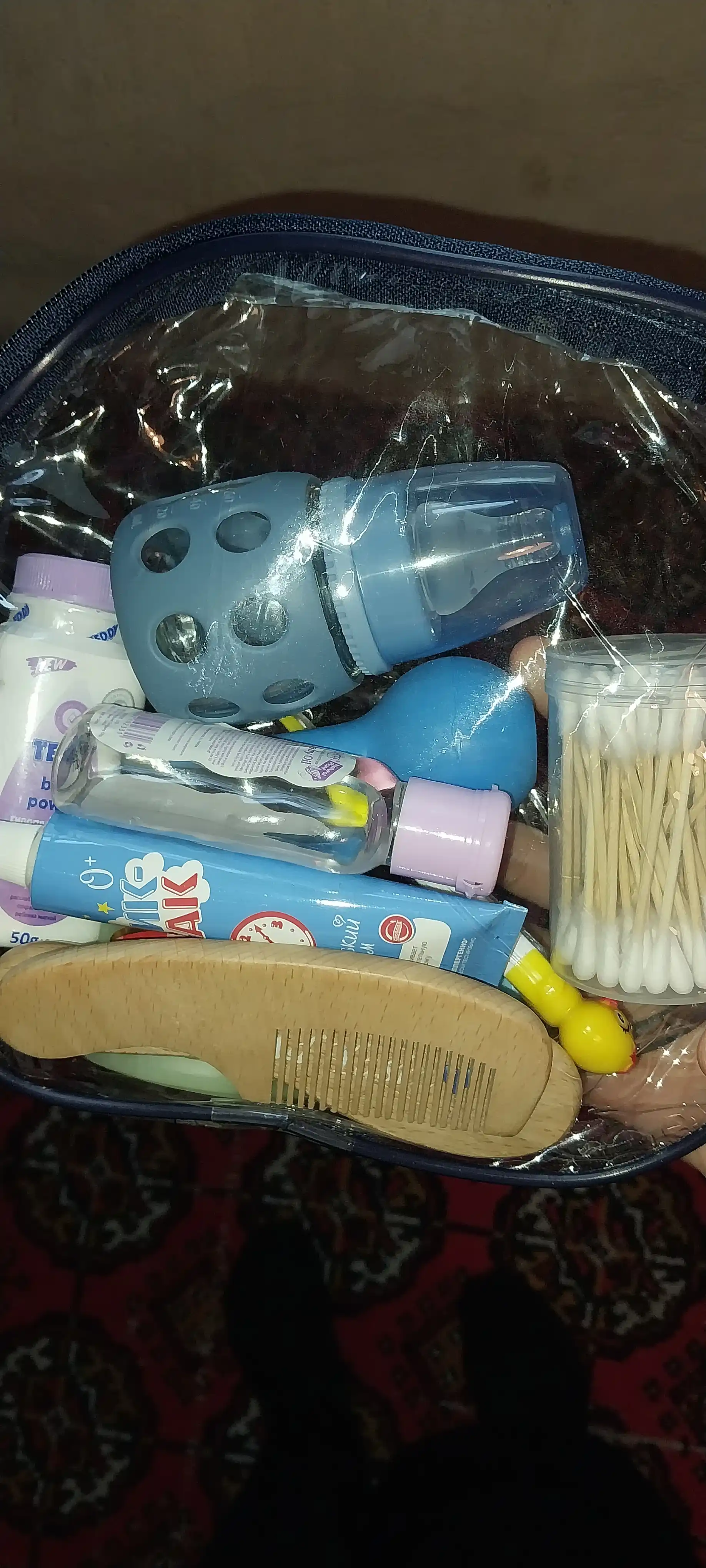 Tug‘ruqxona sumkasi 3 dona, shaffof PVC, ona va chaqaloq uchun, fermuarli, qulay