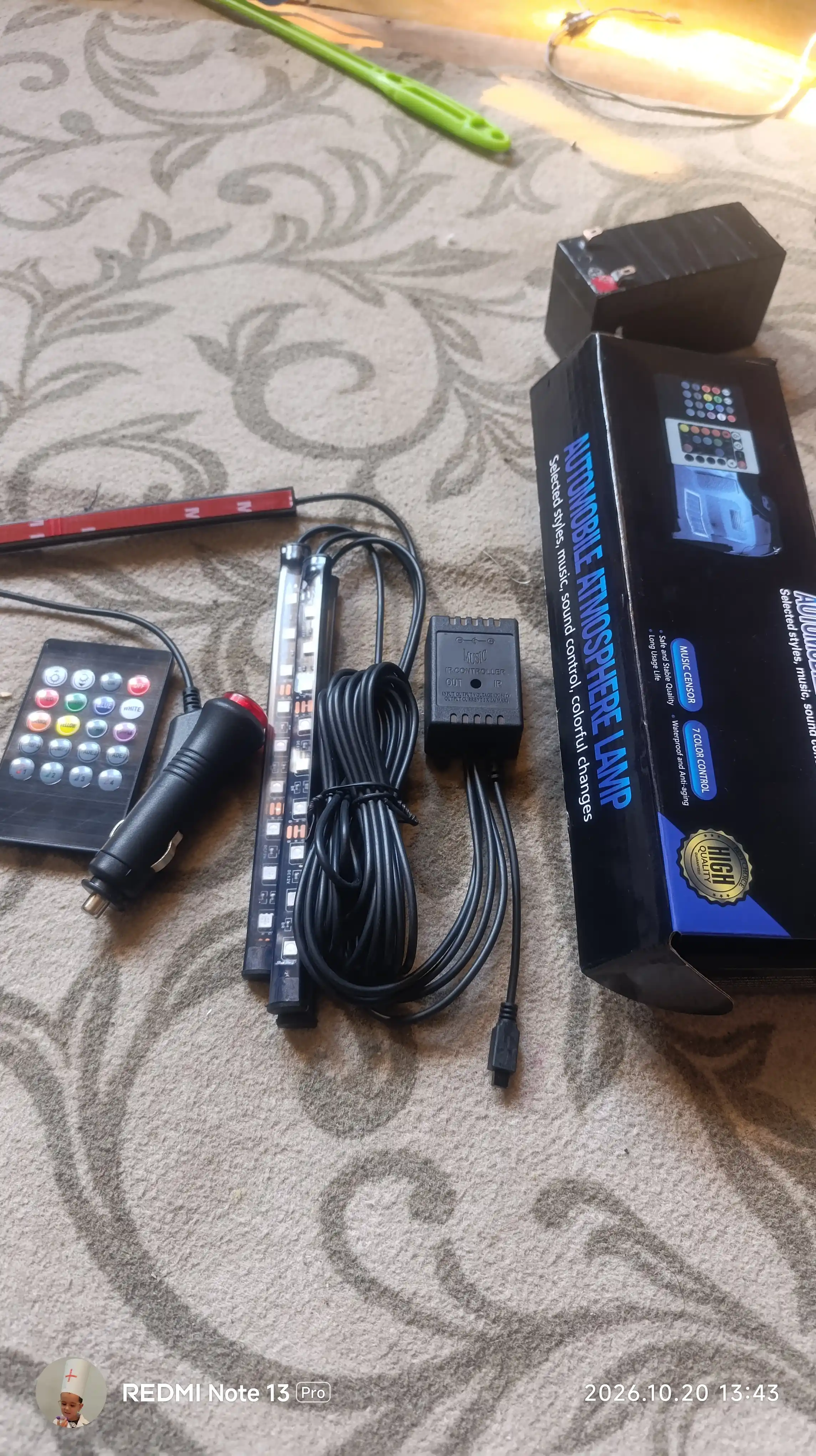 LED avtomobil yoritgichi, rang o‘zgaradi, pult, musiqa bilan sinxron