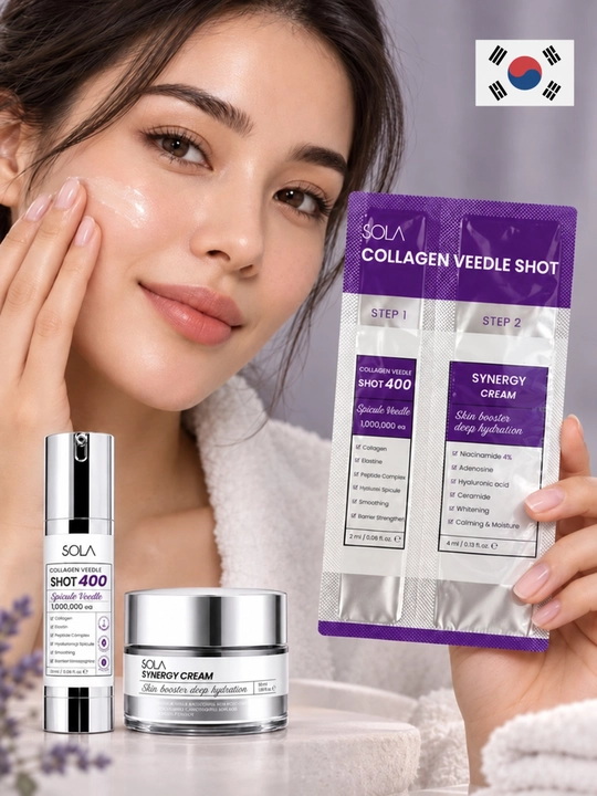 SOLA Collagen Veedle Shot 400, yuz uchun serum zardob, mikroignali krem to‘plami, 6 ml
