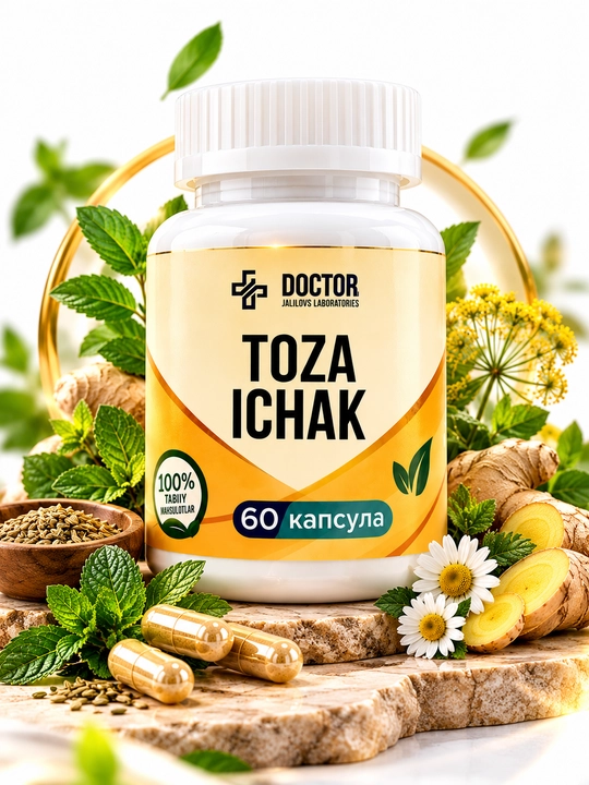 Toza ichak kuchli ich qotishiga qarshi, ichak detoksikatsiyasiIchak uchun BAD, o‘simlik - 
