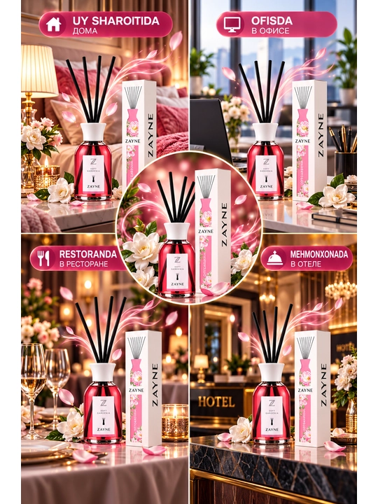Tayoqchali Aroma Diffuzor, Bahoriy Gullar va Yashil Choy Hidi