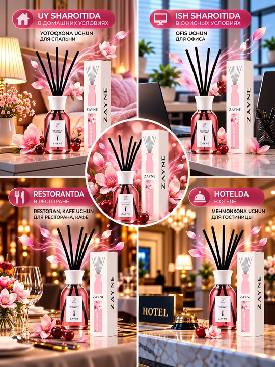 Tayoqchali Aroma Diffuzor, Bahoriy Gullar va Yashil Choy Hidi