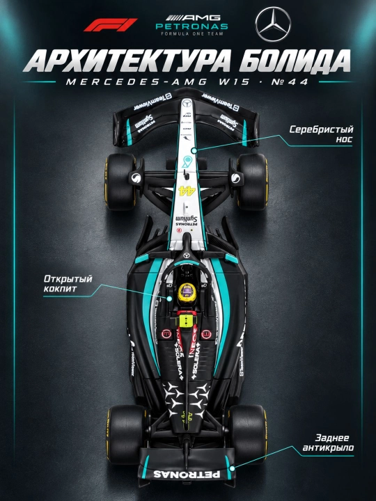 Mercedes-AMG F1 W15 №44 Lewis Heamilton poyga mashinasi modeli, 1:24, F1 2024