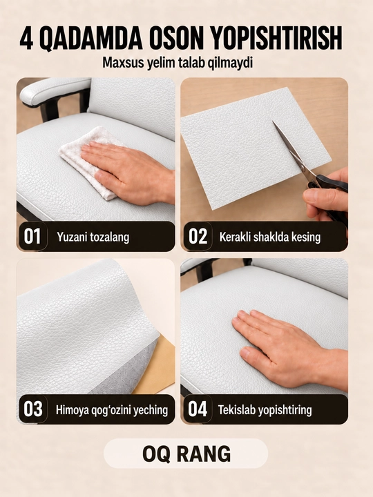 Yelimli sun’iy charm, mebel va avtomobil o‘rindiqlarini ta’mirlash uchun