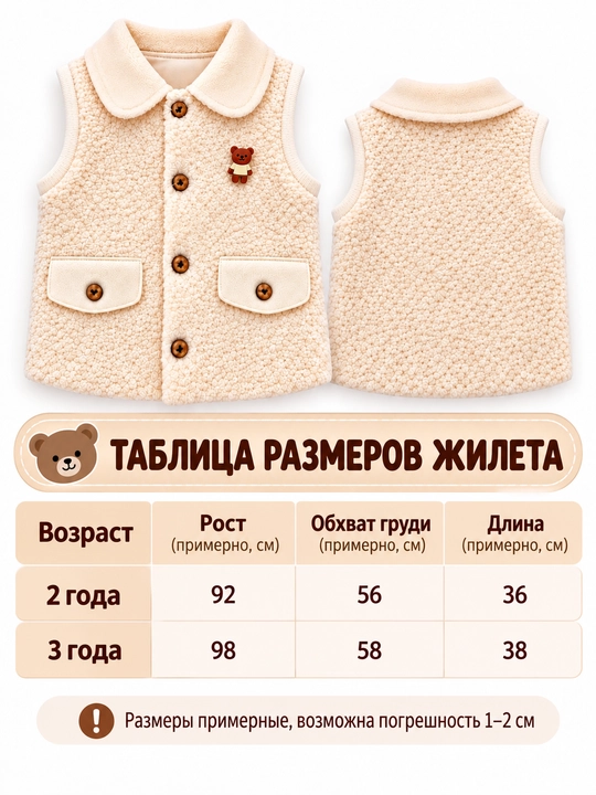 Bolalar uchun jiletka nimcha, kuz va qish uchun issiq nimcha. Razmer 2-3 yosh