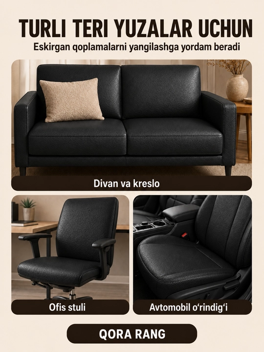 Yelimli sun’iy charm, mebel va avtomobil o‘rindiqlarini ta’mirlash uchun