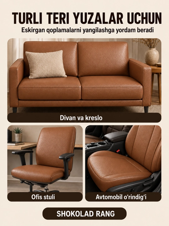 Yelimli sun’iy charm, mebel va avtomobil o‘rindiqlarini ta’mirlash uchun
