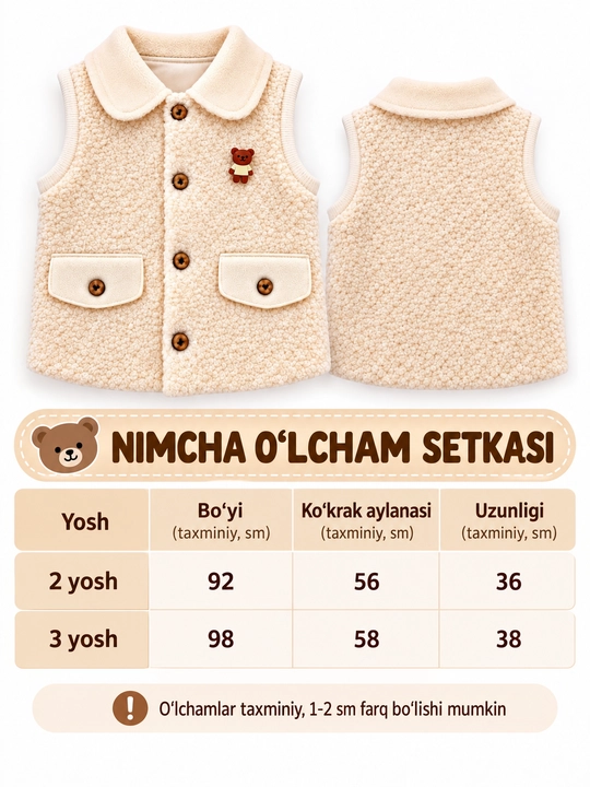 Bolalar uchun jiletka nimcha, kuz va qish uchun issiq nimcha. Razmer 2-3 yosh