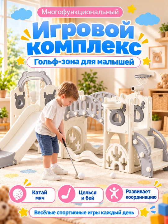 Детский игровой комплекс для дома 7 в 1 с горкой и качелями