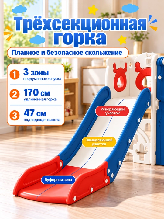 Детский игровой комплекс для дома 7 в 1 с горкой и качелями