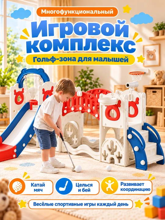 Детский игровой комплекс для дома 7 в 1 с горкой и качелями