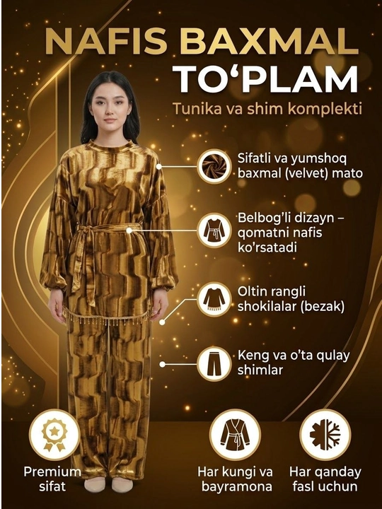 Erkin bichimli ayollar baxmal kostyumi - 
